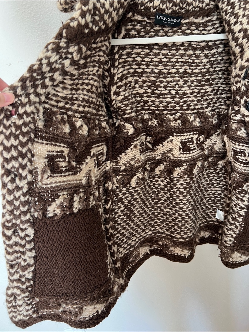 Dolce & Gabbana Archival Cowichan Brown and Cream Knit Button-Up Cardigan - Picture 8 of 10